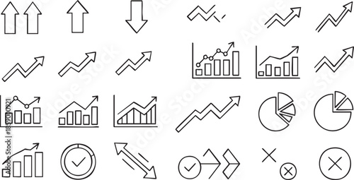 Hand drawn arrows set featuring vector sketches of business signs and direction pointers in a collection of web icon symbols for design illustration