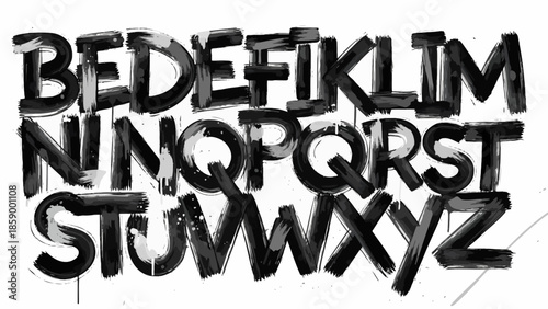 Expressive brushstroke alphabet in a spontaneous, hand-drawn style, featuring a whisked texture for dynamic graphic design and creative typography