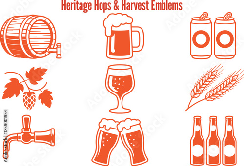 Traditional Brewing Elements and Harvest Ingredients Collection
