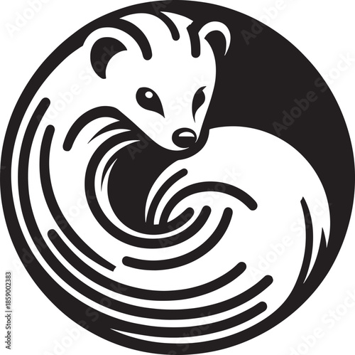 Illustration of a white ferret on a black background, vector illustration