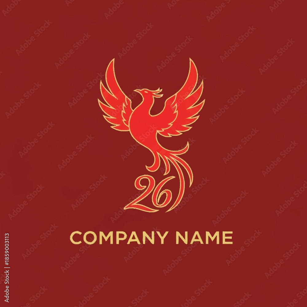 Obraz premium Red Phoenix Logo Design with Company Name and Number Twenty Six.