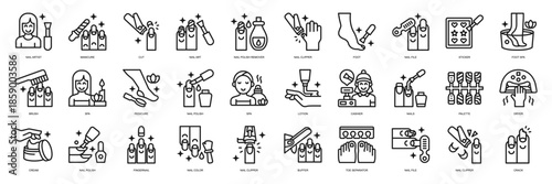 Nail Salon line style. Containing Nail Polish, Spa, beauty, nail polish, cosmetics, wellness, Lotion