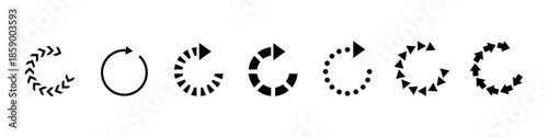 Set of reload icon vector for web browsers and apps. Ideal for illustrating refresh, update, sync, replay, and restart interface buttons.