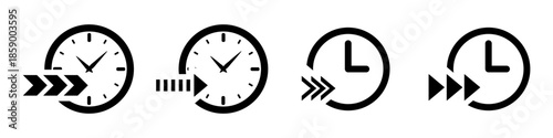 Set of skip time icon vector for video players. Ideal for illustrating fast forward, next scene, 10 seconds skip, and media control buttons.