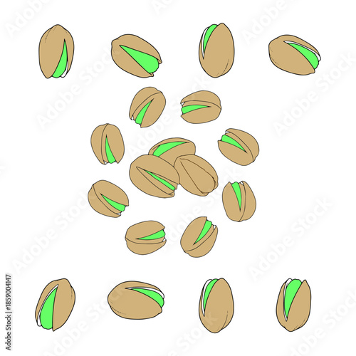 winter food, Pistachio Nuts Sketch colorful silhouette pack