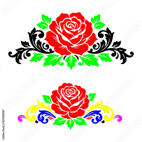 colorful boarder of rose flower, pattern solid silhouette pack