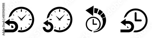 Set of back in time icon vector for media players. Ideal for illustrating rewind, replay, 10 seconds back, history, and undo actions.