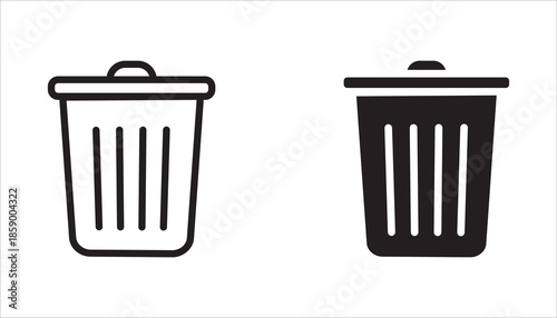 Trash bin vector icon set. Trash collection sign illustration. Trash bin symbol or logo. Trash can. White background.