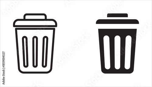 Trash bin vector icon set. Trash collection sign illustration. Trash bin symbol or logo. Trash can. White background.