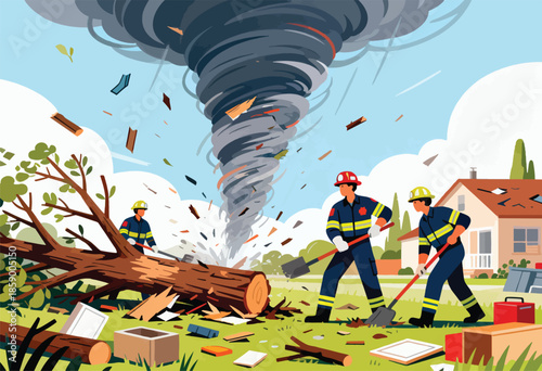 Rescuers clear debris after a powerful tornado devastates a neighborhood