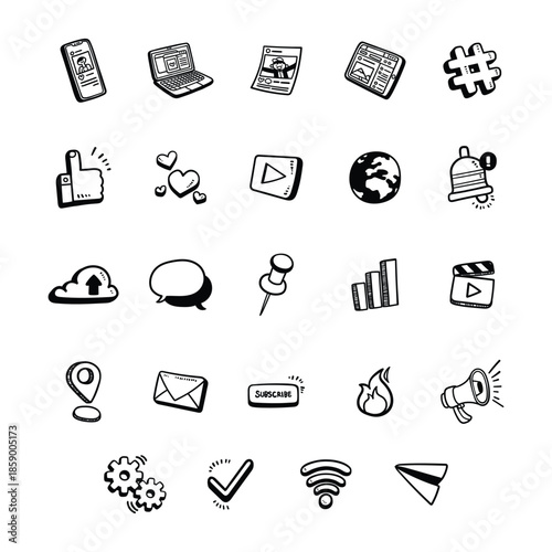 Social Media Doodle Illustration Elements