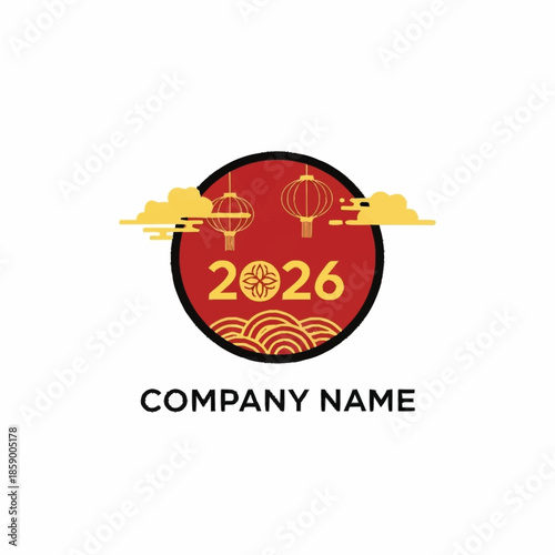 Chinese New Year 2026 logo design with lanterns and red circle.