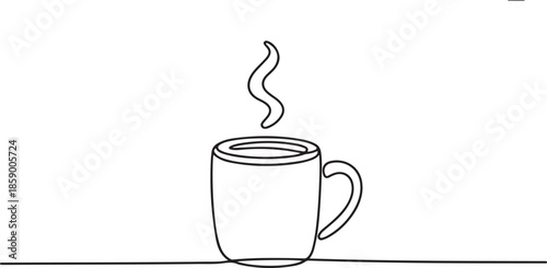 A black and white graphic of a classic mug with a handle, conveying warmth and comfort.