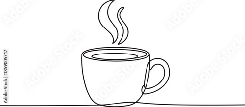 A simple, minimalist vector outline of a hot beverage cup, often representing tea or coffee.
