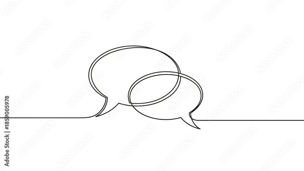 Αυτοκόλλητο A minimalist continuous line drawing of two overlapping speech bubbles, symbolizing communication and conversation
