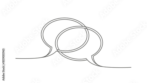 A minimalist, continuous line drawing of two overlapping speech bubbles, symbolizing communication and conversation.