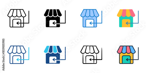 Market entry icons set multiple style collection. Editable stroke 
