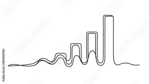 A continuous line drawing depicts a bar graph with increasing height, symbolizing growth and progress.