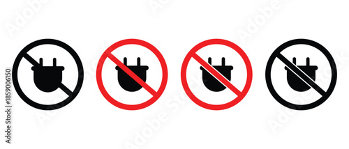 No Power Plug or Electricity Usage Prohibition Icon Collection