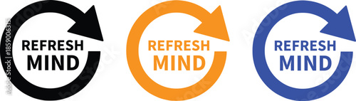 Refresh mind mental health and wellness cycle icons set