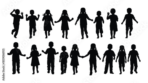 A collection of silhouettes depicting children in various playful and active poses