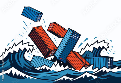 Shipping containers tumble in large waves