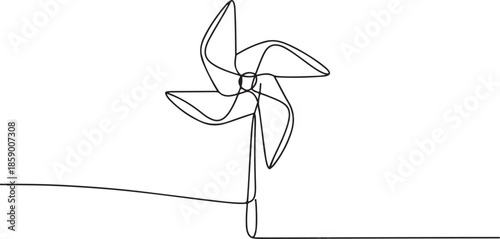 A simple, minimalist vector outline depicting a spinning wind toy.