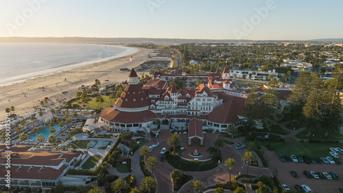 Hotel Del Coronado in San Diego, aerial drone shot 