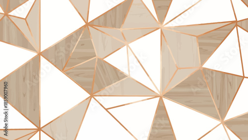 Geometric pattern with triangles and wood texture, accented with rose gold lines.