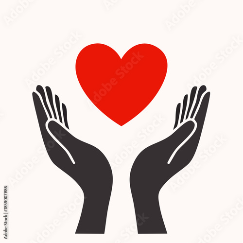 A symbol of love and care, two hands cradle a red heart, representing support, compassion, and affection, perfect for health and wellness themes