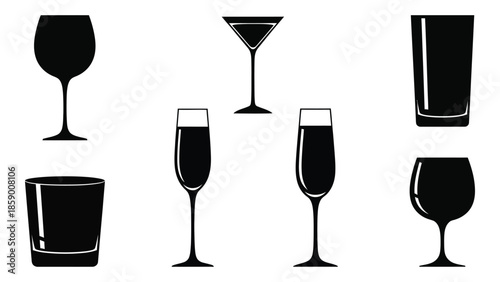 A collection of various silhouettes of different shaped drinking glasses