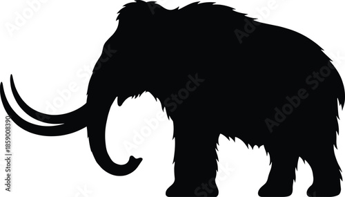 Woolly mammoth silhouette prehistoric animal ice age wildlife illustration isolated on white background for history nature design vector concept