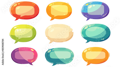 다채로운 색상의 만화 스타일 말풍선 아이콘 모음, 투명한 디자인으로 다양한 용도로 활용 가능