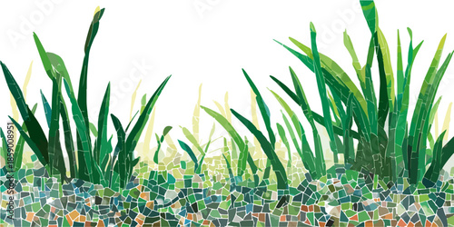 투명한 배경에 신선한 녹색 풀잎이 돋아나는 모습, 자연의 생명력과 성장, 깨끗하고 맑은 느낌을 표현