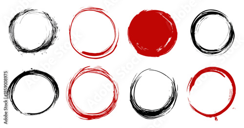 다양한 질감과 색상의 붓 터치 원형 그래픽 요소 모음, 디자인 소스