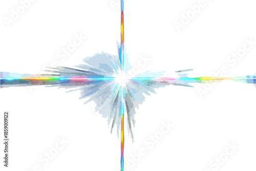 빛나는 별 모양의 추상적인 빛 효과, 투명한 배경에 다채로운 색상이 퍼져나가는 모습