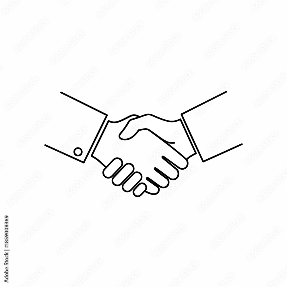 Fototapeta premium Business handshake icon, agreement, partnership, success, contract, deal, teamwork, simple line art