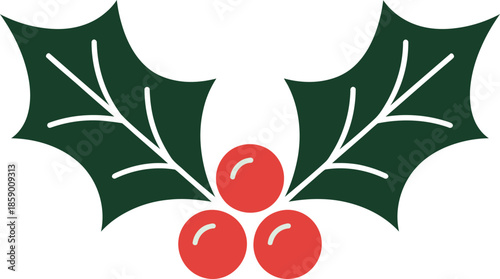 A simple flat design illustration of christmas holly leaves and berries