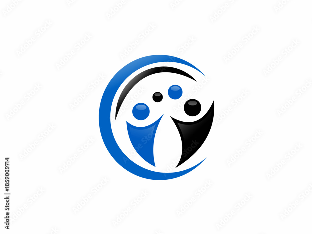 Fototapeta premium A logo with a blue circle and two people in it