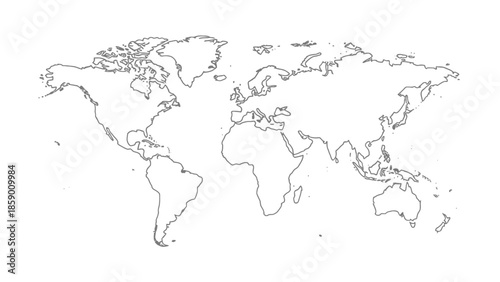 Outline map of the world showing continents and major landmasses with coastlines clearly defined.
