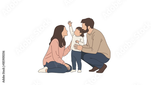 A loving family of three, a mother, father, and child, are spending quality time together outdoors.