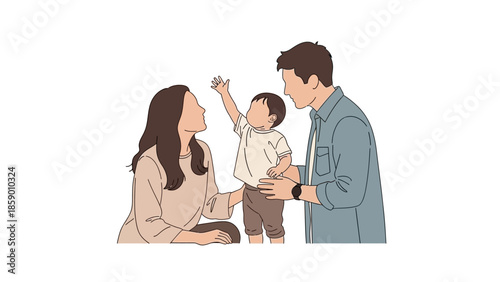 A loving family of three, a mother, father, and their young child, enjoying a happy moment together.