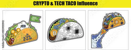 Smart contract taco and crypto tech taco illustrations Keywords: taco, crypto, smart contract