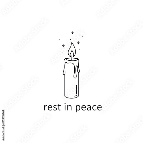 Minimalist Candle Illustration with Rest in Peace Text for Condolence.