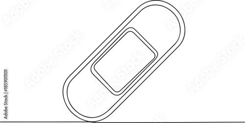 A line art illustration of an adhesive bandage, also known as a Band-Aid or plaster.