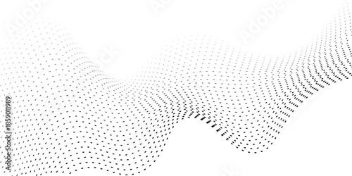 Best dots particles wave pattern 3D curve halftone black gradient curve shape isolated on white background. Perfect
