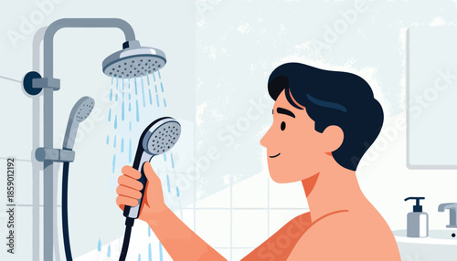 Man enjoying a refreshing shower with a handheld showerhead