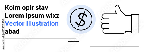 Finance, business success, profitability, rewards, positive feedback, approval. Dollar symbol next to a thumbs-up icon. Finance and business success concept