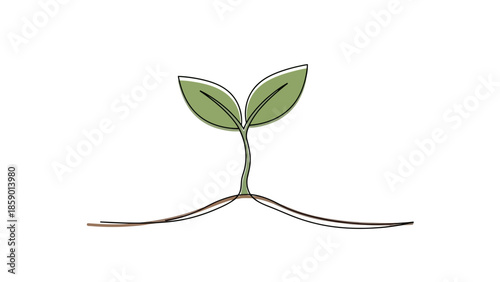 A simple, minimalist illustration of a young green seedling sprouting from the earth with visible roots.