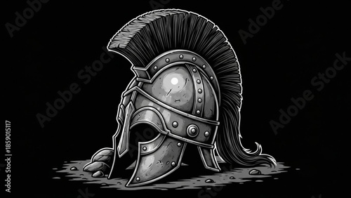 Ancient greek spartan warrior helmet with plume and face guard